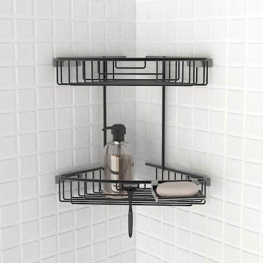 Primanova Corner Wall Mounted Bathroom Shelf Metallic 35.5x21x35cm Black