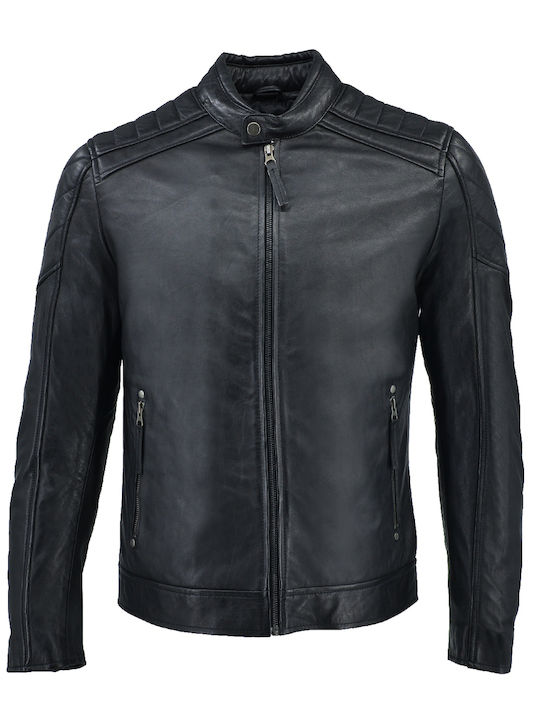 Δερμάτινα 100 Men's Winter Leather Biker Jacket Black