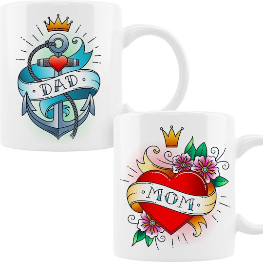 VOUR Mom & Dad Tattoo Καρδιές Κούπα Κεραμική Πολύχρωμη 330ml