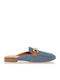 Flach Leder Mules in Blau Farbe
