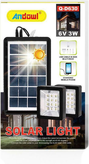 Andowl Solar Lighting System with USB Charging Solar Light 3W 6V with Mobile Charging Ports Black Q-D630