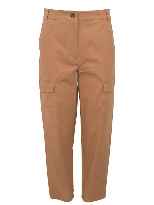 IBlues Women's High-waisted Fabric Trousers in Loose Fit Brown