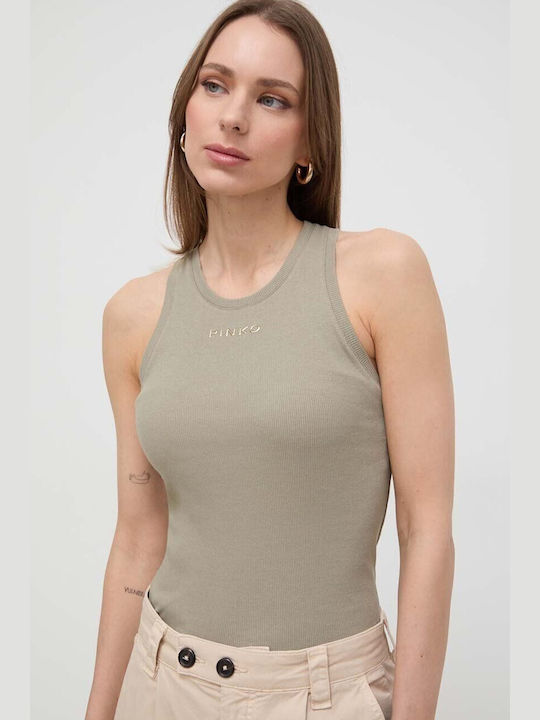 Pinko Damen Sommer Bluse Baumwolle Ärmellos Khaki