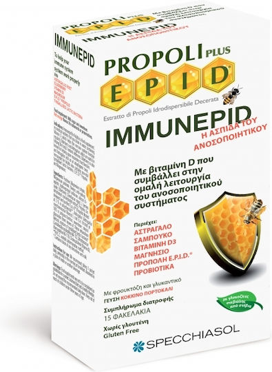 Specchiasol Propoli Plus Epid Immunepid Supplement for Immune System Support 15 Sachets Red Orange