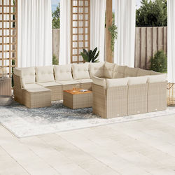 Outdoor Living Room Set with Pillows Συνθ Beige 13pcs