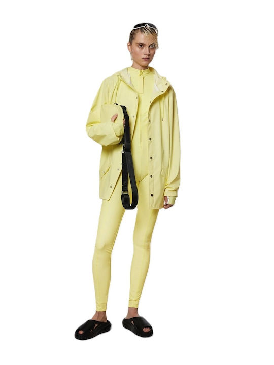 Rains Women's Short Lifestyle Jacket Waterproof for Winter with Hood Yellow