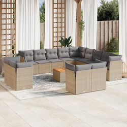 Outdoor Living Room Set with Pillows Beige 14pcs