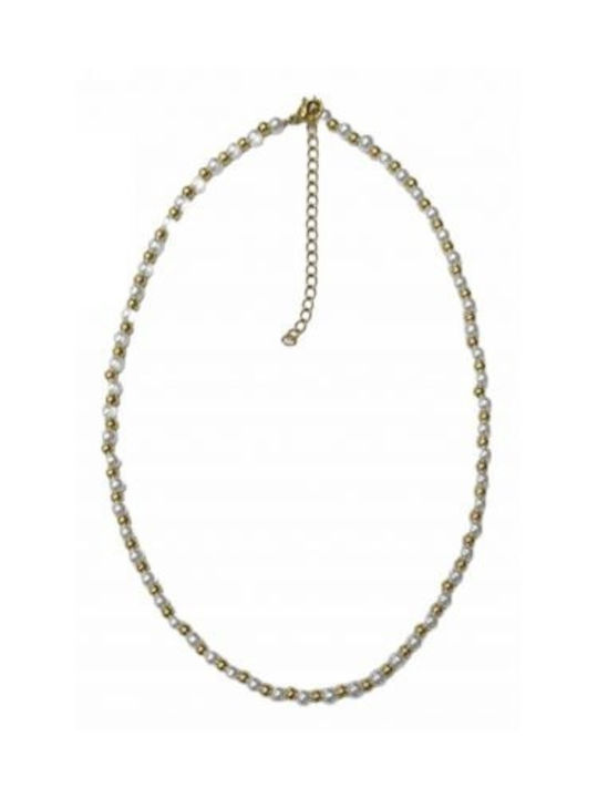 Kostibas 1013-709x4, Necklace, Steel, With Pearl, Gold