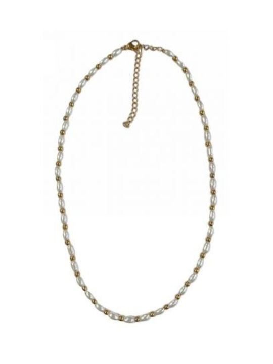 Kostibas 1013-708x4, Necklace, Steel, With Pearl, Gold