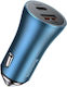 Baseus Car Charger Blue Shake Head Total Intensity 3A Fast Charging with Ports: 1xUSB 1xType-C with Cable Type-C