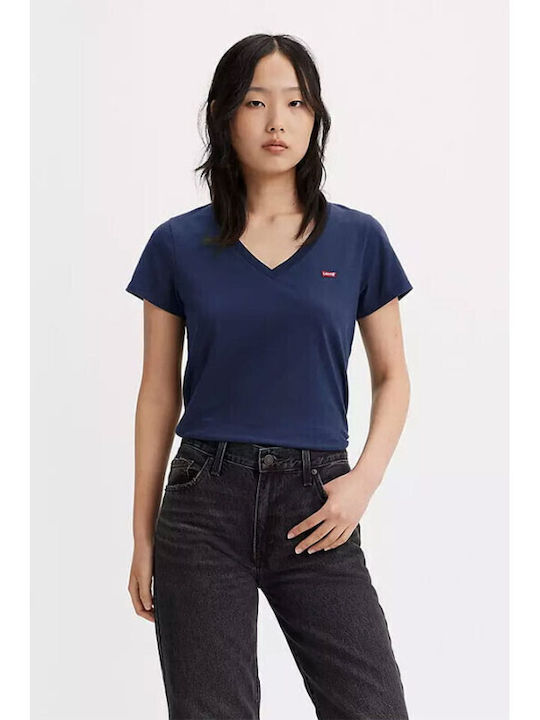 Levi's Γυναικείο T-shirt με V Λαιμόκοψη Navy Μπλε