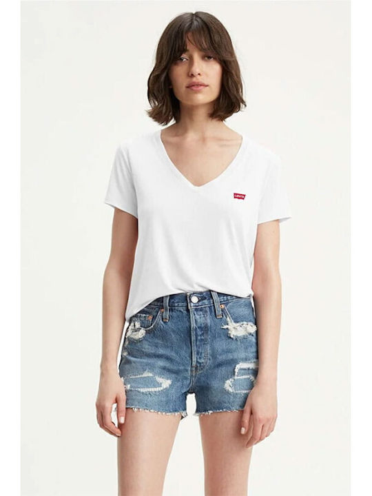 Levi's Γυναικείο T-shirt με V Λαιμόκοψη Λευκό