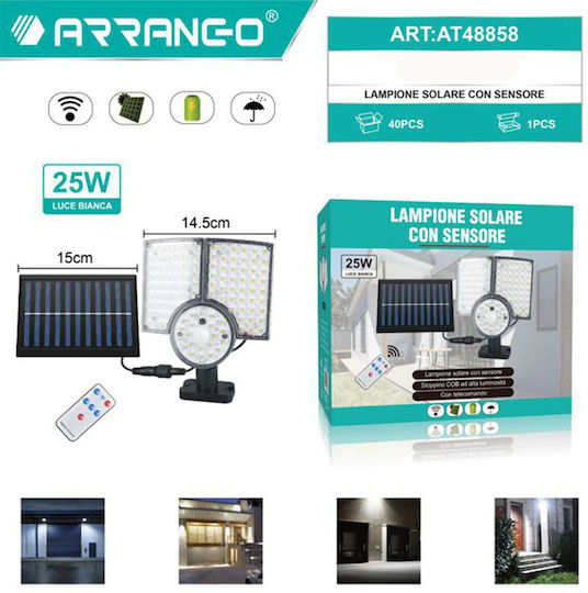 Arrango Waterproof Solar LED Flood Light 25W Warm White with Motion Sensor and Remote Control IP65