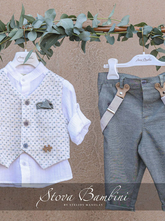 Stova Bambini Costum de Botez cu Vestă pentru Băiat Kaki 6buc