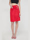 Pinko Satin High Waist Midi Envelope Skirt in Red color