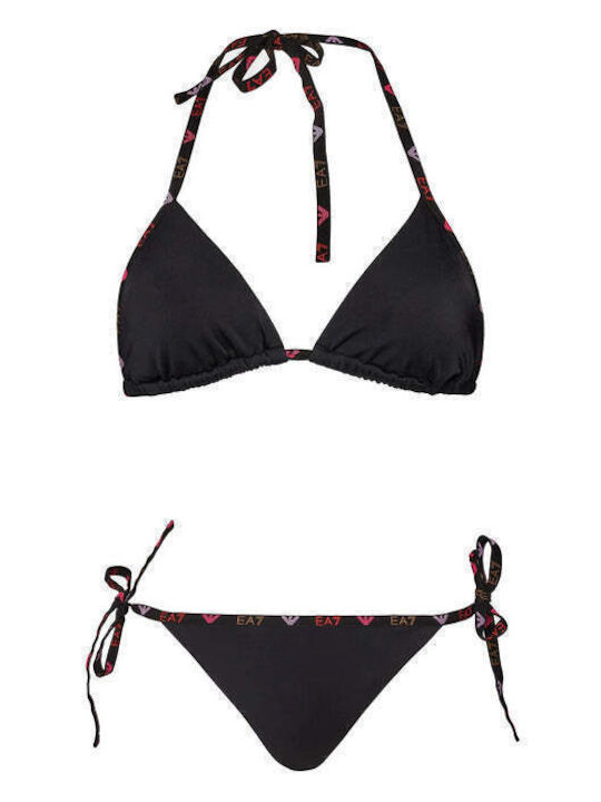 Emporio Armani Bikini Set Triangle Top & Slip Bottom with Laces Black