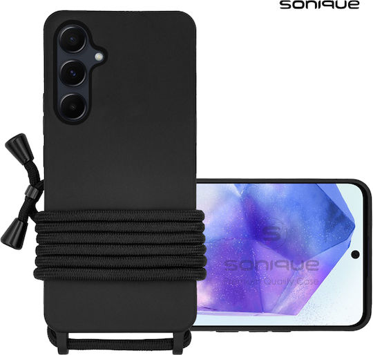 Sonique Umschlag Rückseite Silikon 0.5mm mit Band Schwarz (Galaxy A55)