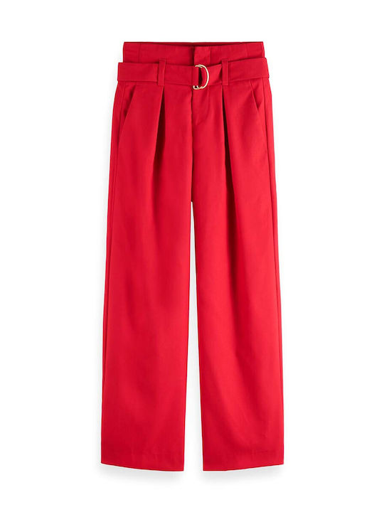 Scotch & Soda Daisy Women's High-waisted Fabric Trousers in Paperbag Fit Lipstick Red