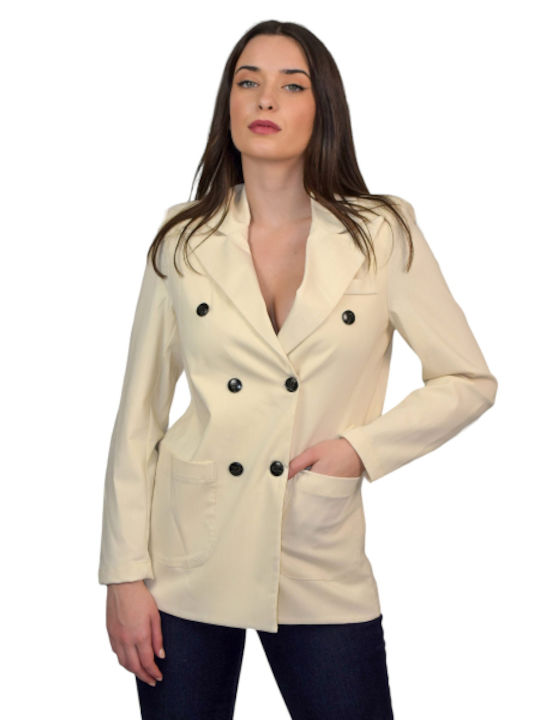 Morena Spain Damen Gekreuzt Blazer Beige