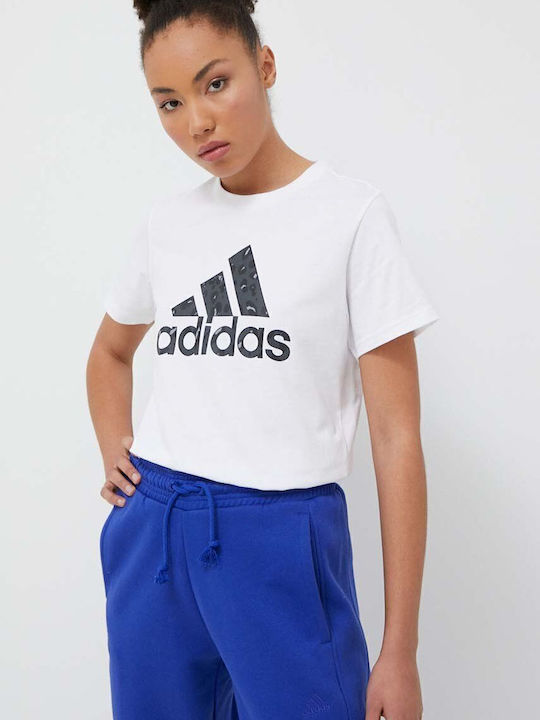 Adidas Damen Sport T-Shirt Tierdruck Weiß