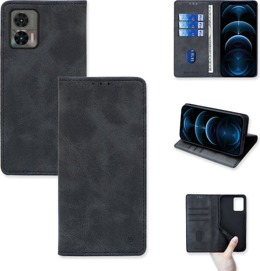 Sonique Vintage Magnet Wallet Synthetic Leather / Plastic / Silicone Black (Motorola Edge 30 Neo 5G)