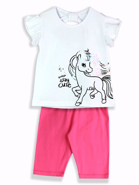 Nek Kids Wear Kids Set with Leggings Summer 2pcs White/Fuchsia