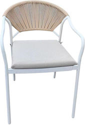 Metallic Outdoor Armchair Molly with Cushion White/natural 34pcs 55x61x85cm