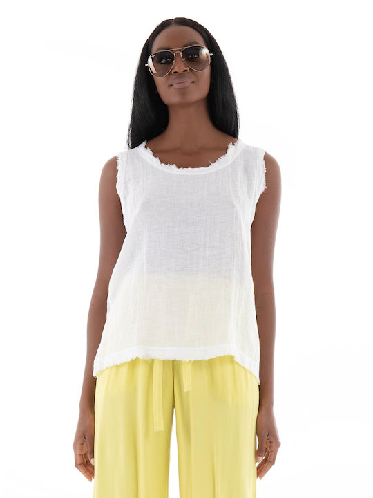 Deha Women's Summer Blouse Linen Sleeveless White