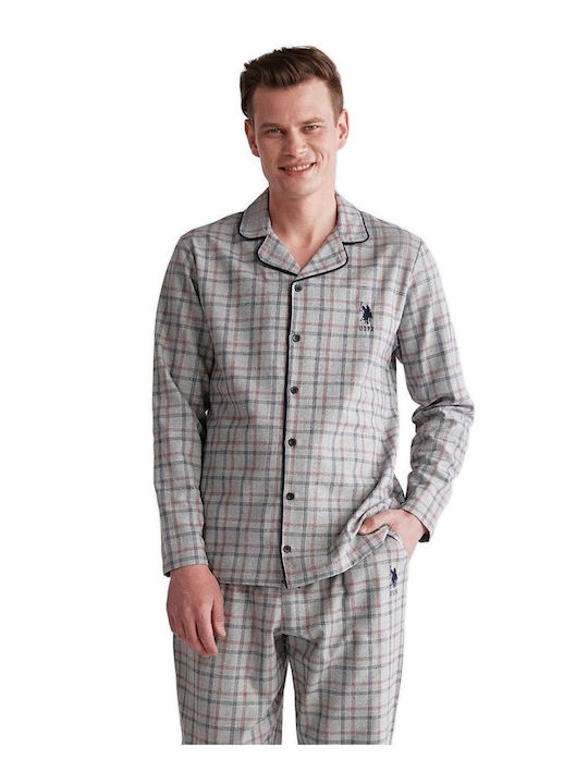 U.S. Polo Assn. Men's Winter Checked Pajamas Set Gray