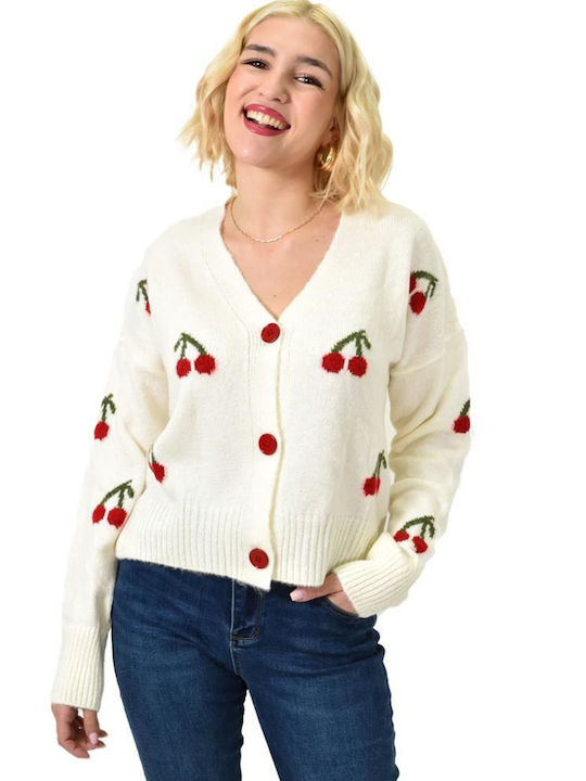 Potre Women's Knitted Cardigan with Buttons Ecru