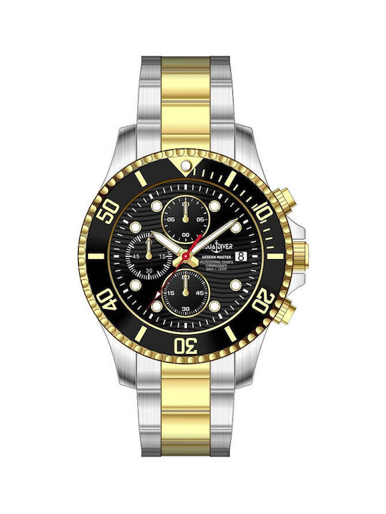 Aquadiver Master Watch Chronograph Battery with Metal Bracelet