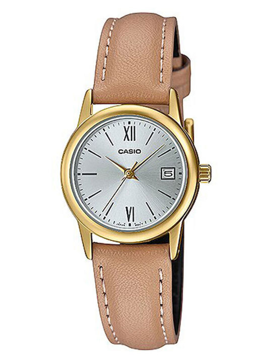 Casio Collection Γυναικείο Ρολόι 25mm Μπαταρίας με Μπεζ Δερμάτινο Λουράκι