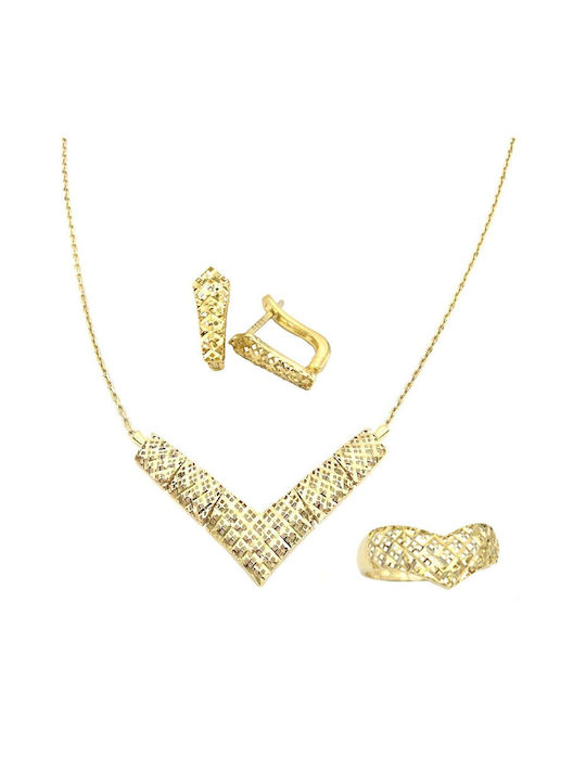 Set of 14K Gold Jewelry with Necklace, Ring, Earrings