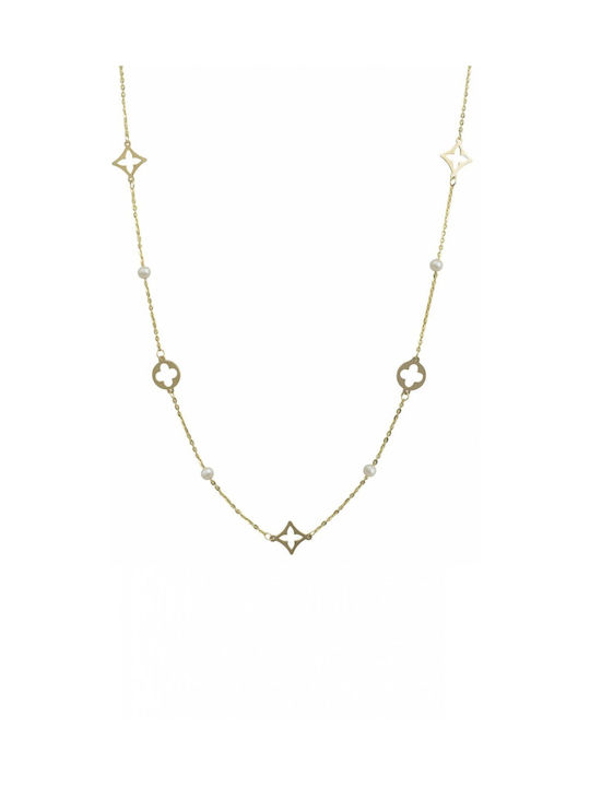 Mertzios.gr Necklace with design Star from Gold 14K with Pearls