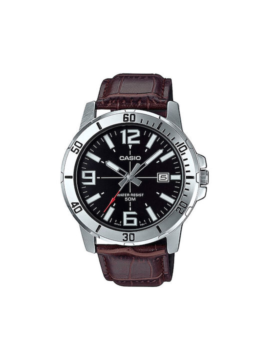 Casio Watch Battery with Brown / Brown Leather Strap