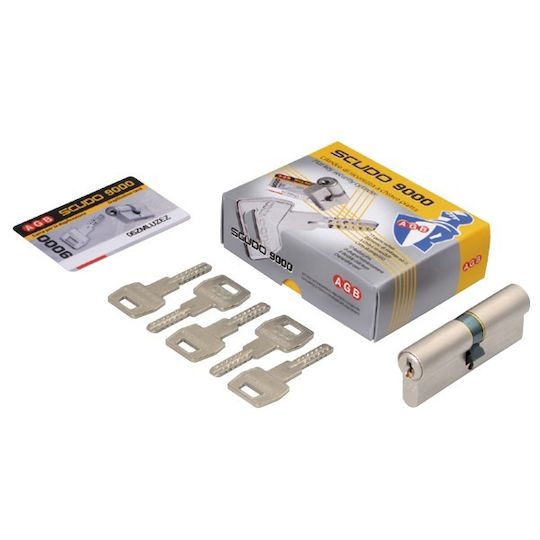 AGB Lock Cylinder Security Scudo 9000 85mm (35-50) with 5 Keys Silver