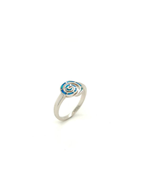 Women's Ring, Silver (925°), Spiral with Synthetic Opal - Blue