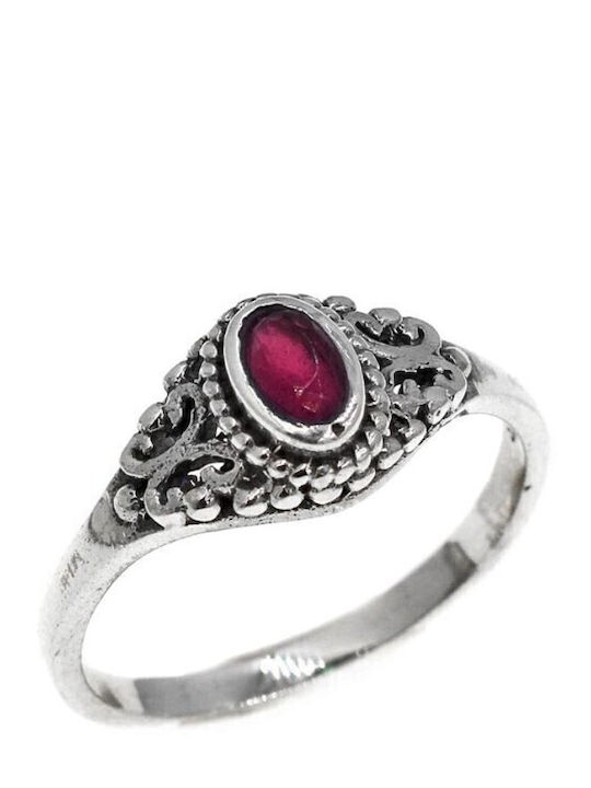 925 Sterling Silber Ovaler Ring mit Rubin Stein