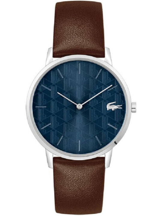 Lacoste Ανδρικό Ρολόι 40mm Μπαταρίας με Ασημί Δερμάτινο Λουράκι