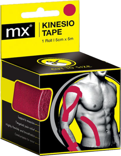 Mx Kinesiology Tape Επίδεσμος Κινησιοθεραπείας 5cmx5m Ροζ Medinox Mx79061