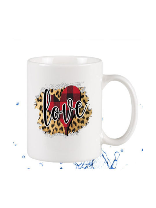 Καρδιά Love Leopard Κούπα από Πορσελάνη Λευκή 295ml