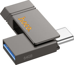 Hoco 64GB USB 2.0 Stick με σύνδεση USB-A & USB-C Μαύρο