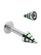Bar Lip Earring in Silver Stainless Steel with Spike and Green Stripes