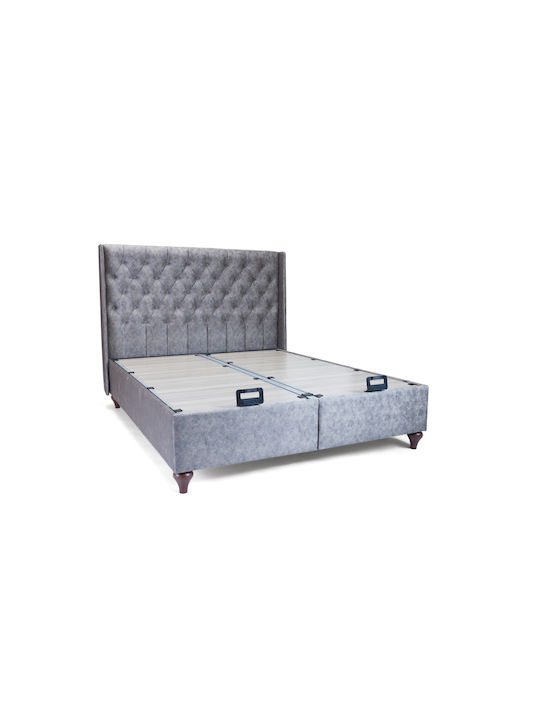 Vero Κρεβάτι Υπέρδιπλο Επενδυμένο με Ύφασμα Γκρι με Αποθηκευτικό Χώρο & Στρώμα 160x200cm