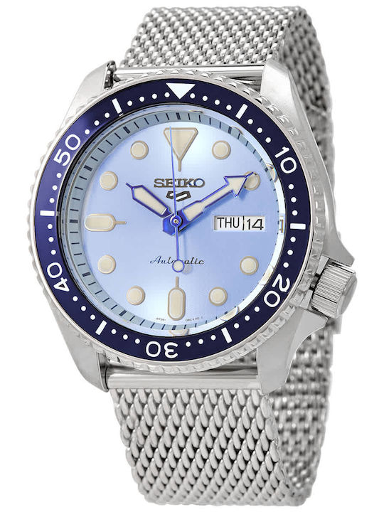 Seiko 5 Sports Ανδρικό Ρολόι 42.5mm Αυτόματο με Μπλε Μεταλλικό Μπρασελέ