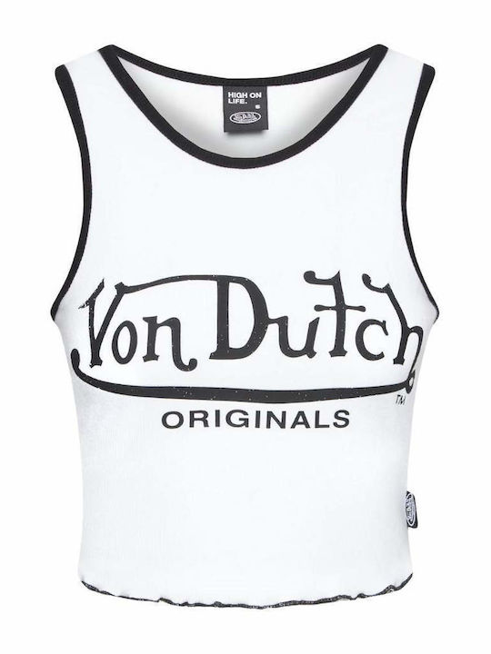 Von Dutch Damen Sommerliches Crop Top Ärmellos Polka Dot Weiß