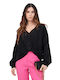 Only Women's Summer Blouse Long Sleeve with V Neckline Black