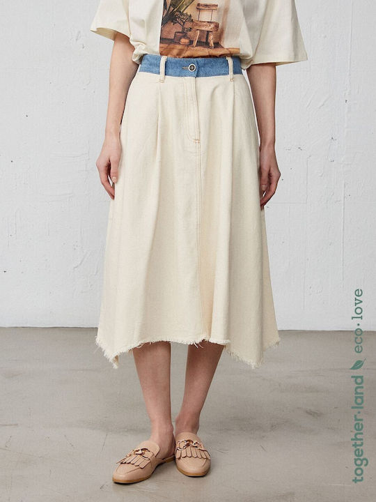 Denim Midi Fustă Bej