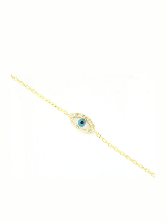 Ios Women's Bracelet Chain with design Eye made of Silver Gold Plated with Zircon