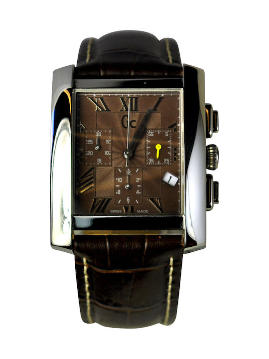 GC Watches Ανδρικό Ρολόι Μπαταρίας με Καφέ Δερμάτινο Λουράκι